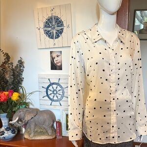 Liverpool Los Angeles White Polka Dot Button-Up Blouse size XL